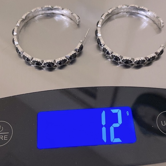 Large Black & Silver Sante Fe Style Post Hoops - Picture 7 of 7